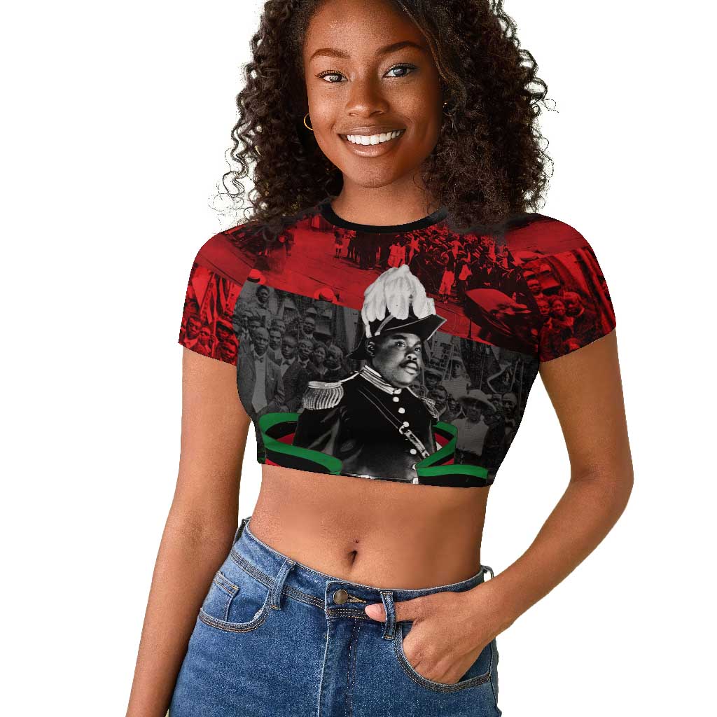 Marcus Garvey Raglan Cropped T shirt Collage Design Progress Is the Attraction Quote Pan African Movement Tribute TS04