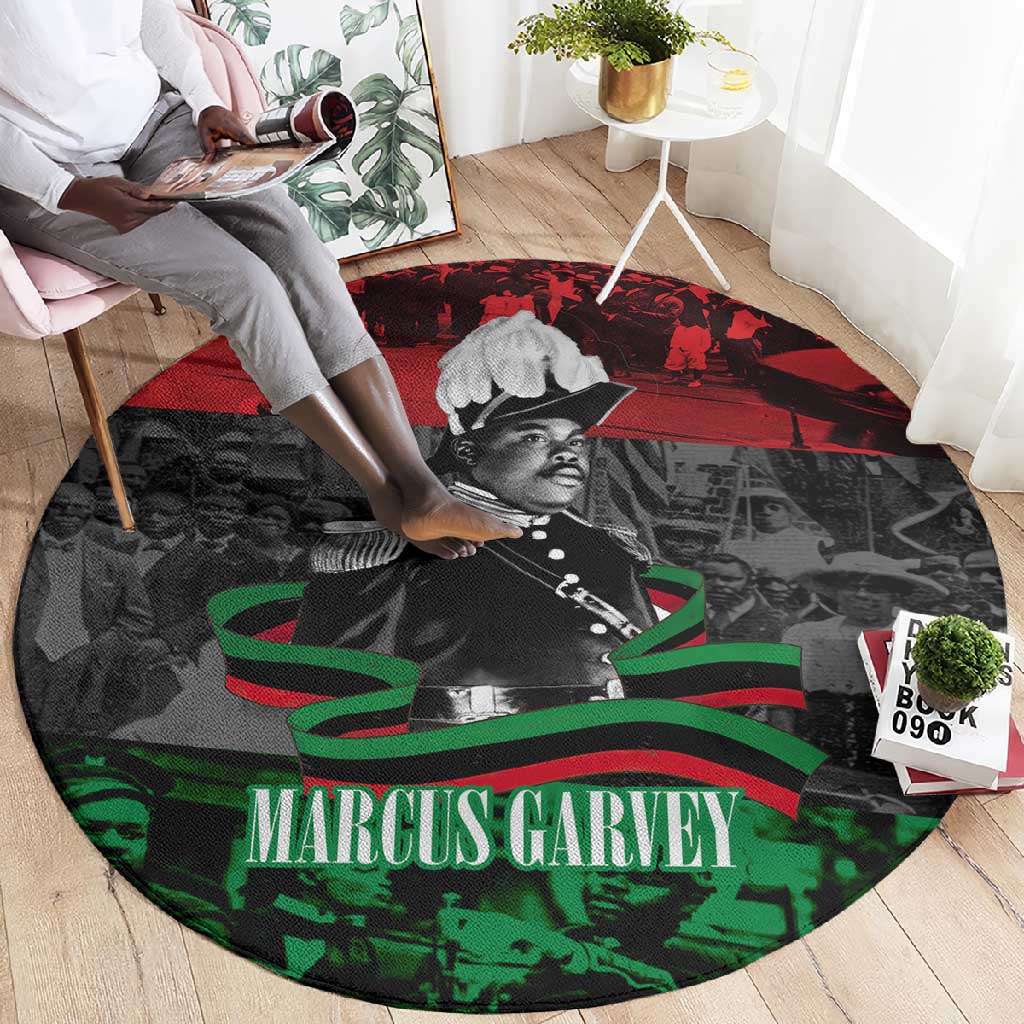 Marcus Garvey Round Carpet Collage Design Progress Is the Attraction Quote Pan African Movement Tribute - African Pride