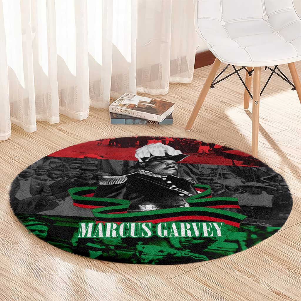 Marcus Garvey Round Carpet Collage Design Progress Is the Attraction Quote Pan African Movement Tribute - African Pride