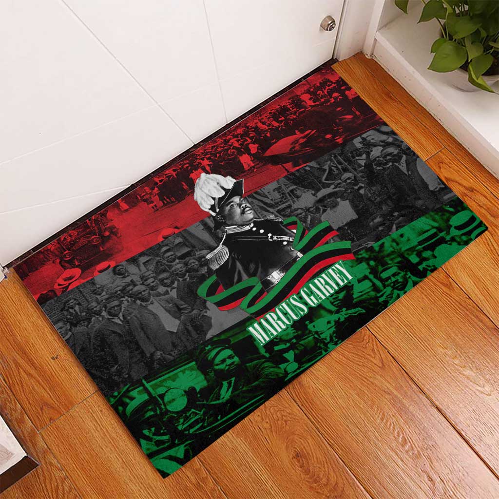 Marcus Garvey Rubber Doormat Collage Design Progress Is the Attraction Quote Pan African Movement Tribute - African Pride