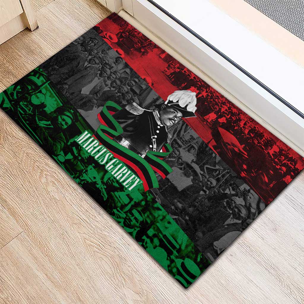 Marcus Garvey Rubber Doormat Collage Design Progress Is the Attraction Quote Pan African Movement Tribute - African Pride