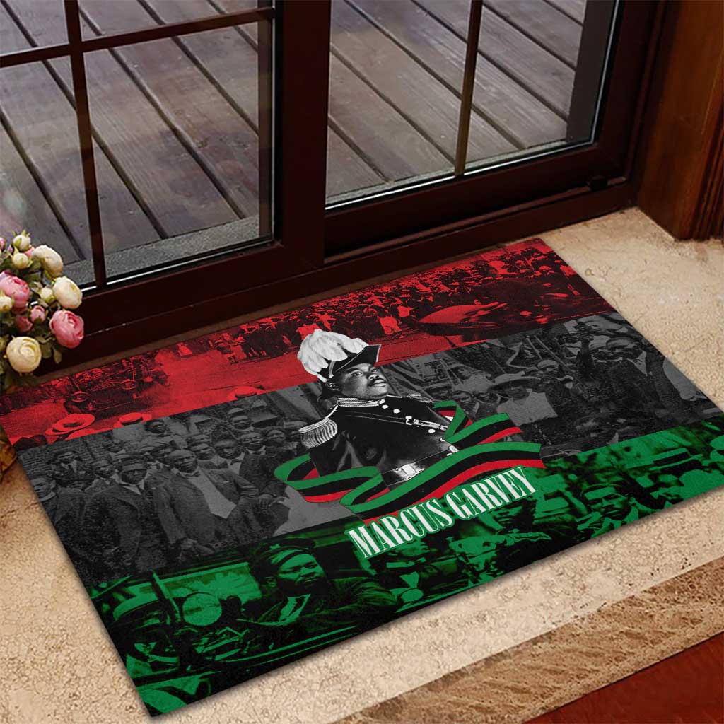 Marcus Garvey Rubber Doormat Collage Design Progress Is the Attraction Quote Pan African Movement Tribute - African Pride