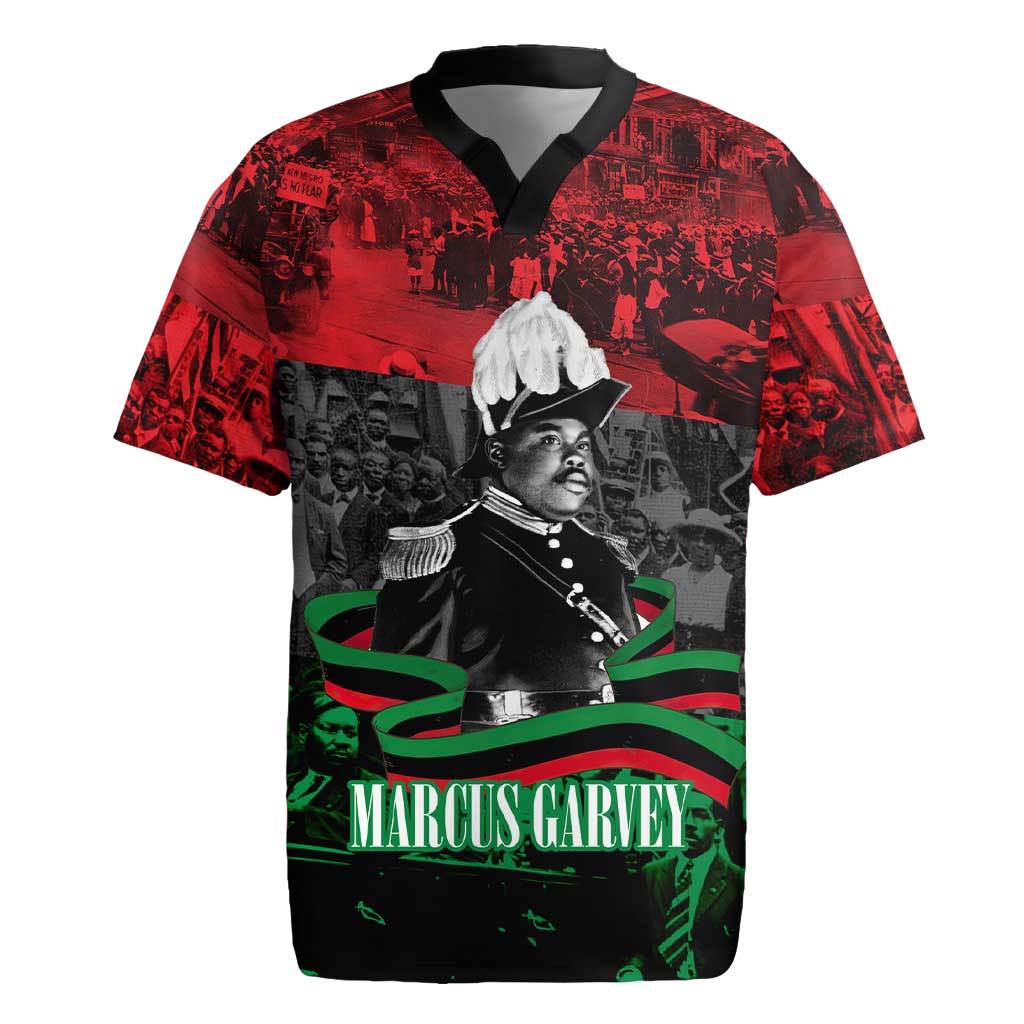 Marcus Garvey Rugby Jersey Collage Design Progress Is the Attraction Quote Pan African Movement Tribute TS04