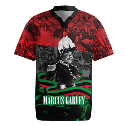 Marcus Garvey Rugby Jersey Collage Design Progress Is the Attraction Quote Pan African Movement Tribute TS04