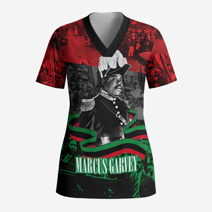 Marcus Garvey Scrub Top Collage Design Progress Is the Attraction Quote Pan African Movement Tribute - African Pride