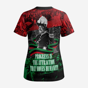 Marcus Garvey Scrub Top Collage Design Progress Is the Attraction Quote Pan African Movement Tribute - African Pride