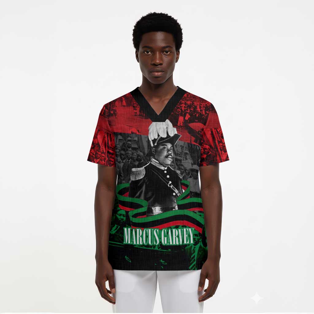 Marcus Garvey Scrub Top Collage Design Progress Is the Attraction Quote Pan African Movement Tribute - African Pride
