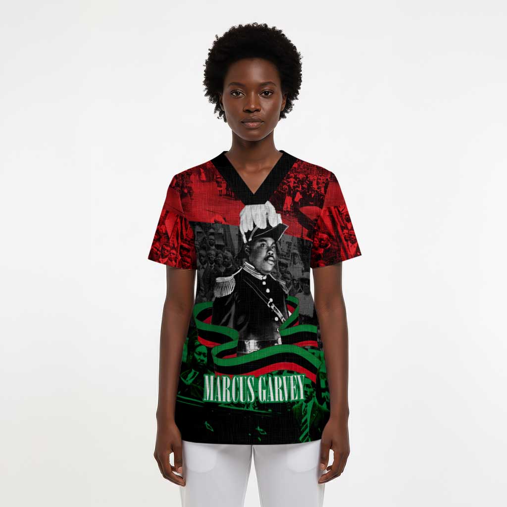 Marcus Garvey Scrub Top Collage Design Progress Is the Attraction Quote Pan African Movement Tribute - African Pride