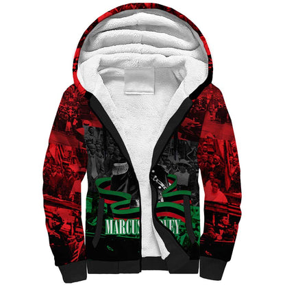 Marcus Garvey Sherpa Hoodie Collage Design Progress Is the Attraction Quote Pan African Movement Tribute - African Pride