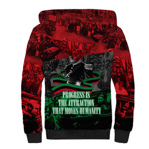 Marcus Garvey Sherpa Hoodie Collage Design Progress Is the Attraction Quote Pan African Movement Tribute - African Pride