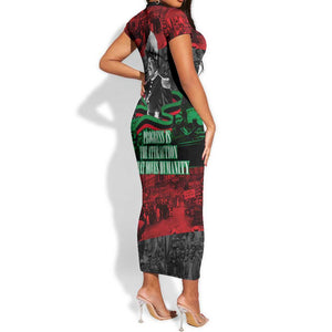 Marcus Garvey Short Sleeve Bodycon Dress Collage Design Progress Is the Attraction Quote Pan African Movement Tribute TS04