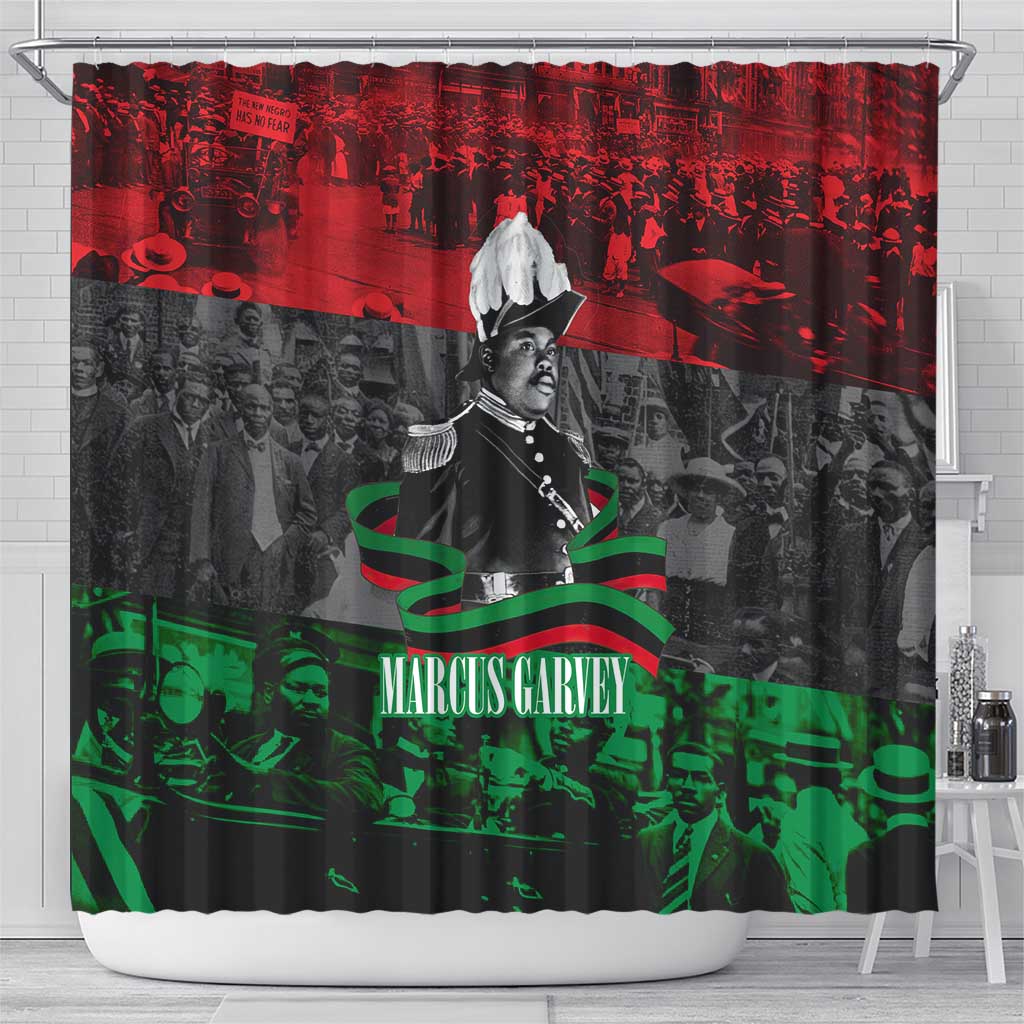 Marcus Garvey Shower Curtain Collage Design Progress Is the Attraction Quote Pan African Movement Tribute - African Pride