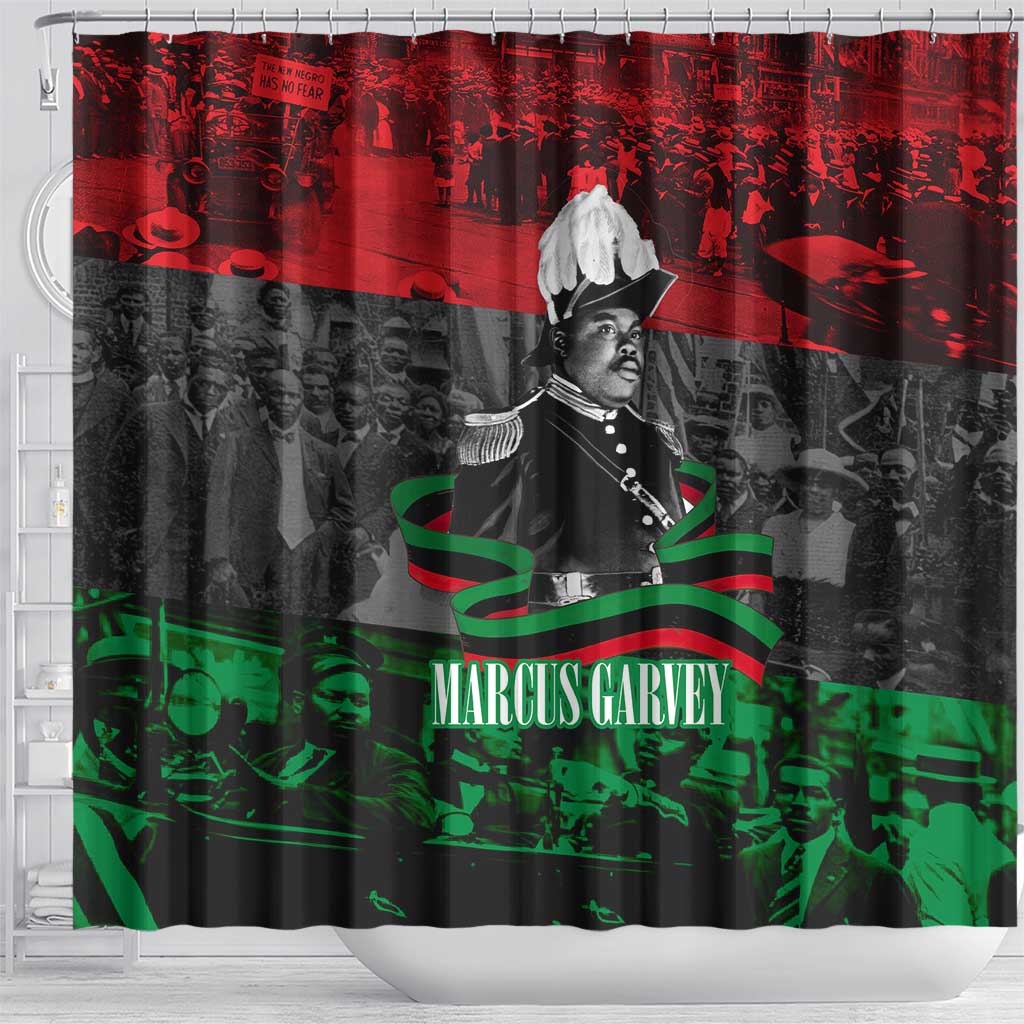 Marcus Garvey Shower Curtain Collage Design Progress Is the Attraction Quote Pan African Movement Tribute - African Pride