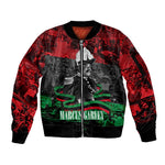 Marcus Garvey Sleeve Zip Bomber Jacket Collage Design Progress Is the Attraction Quote Pan African Movement Tribute - African Pride