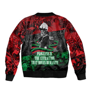 Marcus Garvey Sleeve Zip Bomber Jacket Collage Design Progress Is the Attraction Quote Pan African Movement Tribute - African Pride