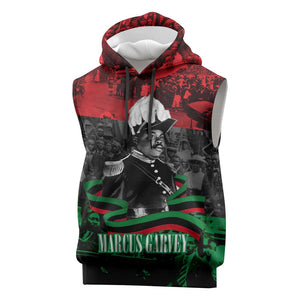 Marcus Garvey Sleeveless Hoodie Collage Design Progress Is the Attraction Quote Pan African Movement Tribute - African Pride
