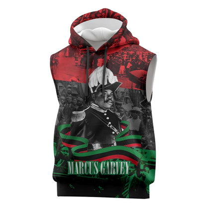 Marcus Garvey Sleeveless Hoodie Collage Design Progress Is the Attraction Quote Pan African Movement Tribute - African Pride