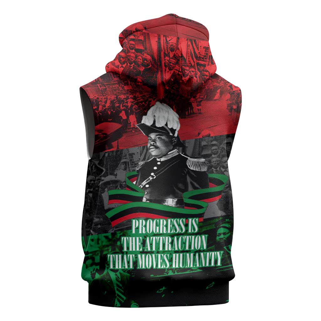 Marcus Garvey Sleeveless Hoodie Collage Design Progress Is the Attraction Quote Pan African Movement Tribute - African Pride