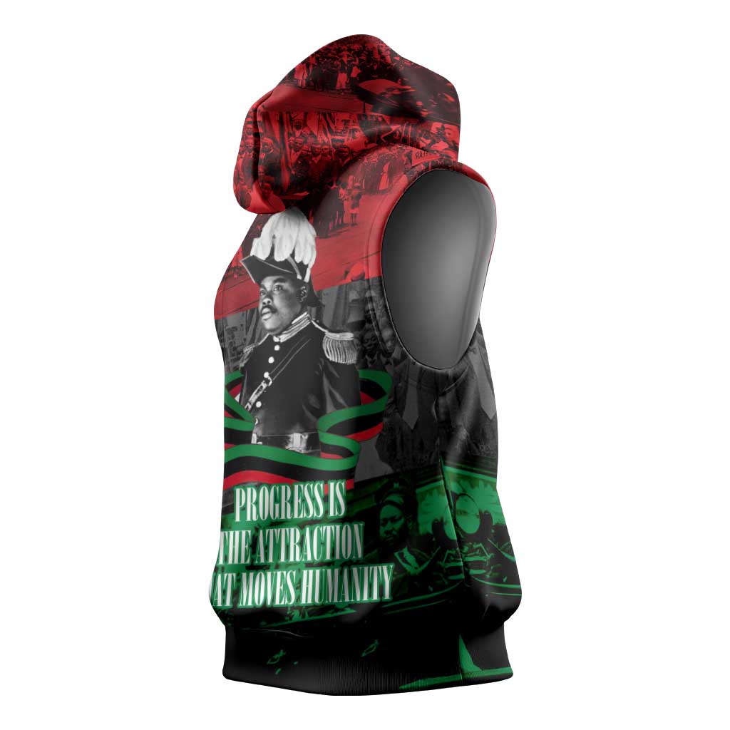 Marcus Garvey Sleeveless Hoodie Collage Design Progress Is the Attraction Quote Pan African Movement Tribute - African Pride