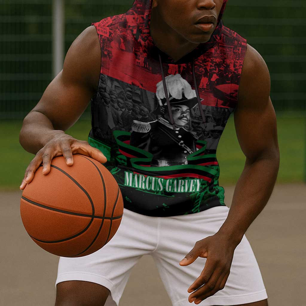 Marcus Garvey Sleeveless Hoodie Collage Design Progress Is the Attraction Quote Pan African Movement Tribute - African Pride