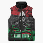 Marcus Garvey Sleeveless Puffer Jacket Collage Design Progress Is the Attraction Quote Pan African Movement Tribute - African Pride