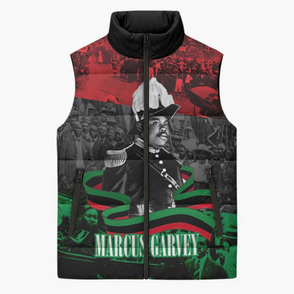 Marcus Garvey Sleeveless Puffer Jacket Collage Design Progress Is the Attraction Quote Pan African Movement Tribute - African Pride