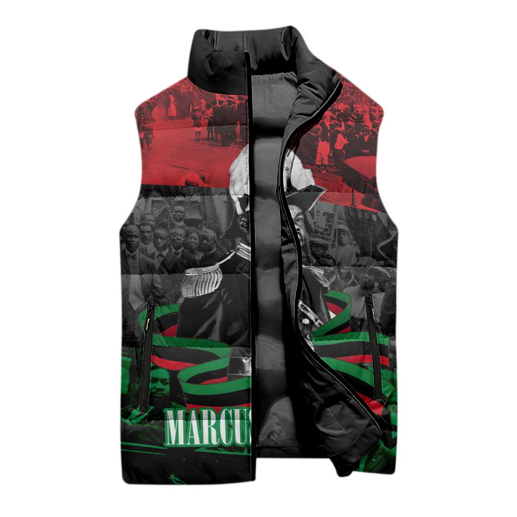 Marcus Garvey Sleeveless Puffer Jacket Collage Design Progress Is the Attraction Quote Pan African Movement Tribute - African Pride