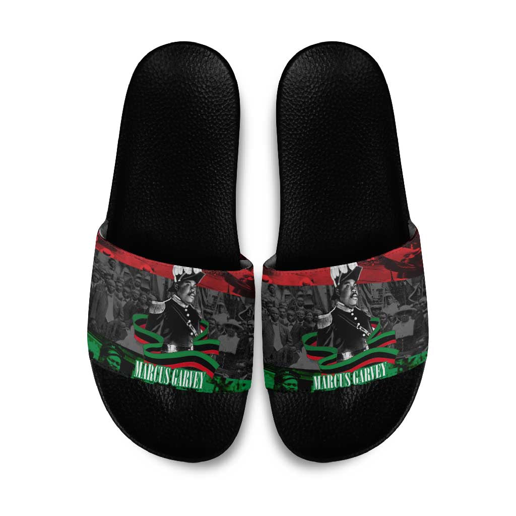 Marcus Garvey Slide Sandals Collage Design Progress Is the Attraction Quote Pan African Movement Tribute - African Pride