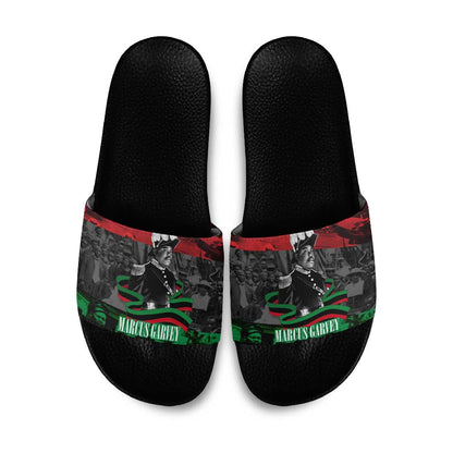 Marcus Garvey Slide Sandals Collage Design Progress Is the Attraction Quote Pan African Movement Tribute - African Pride