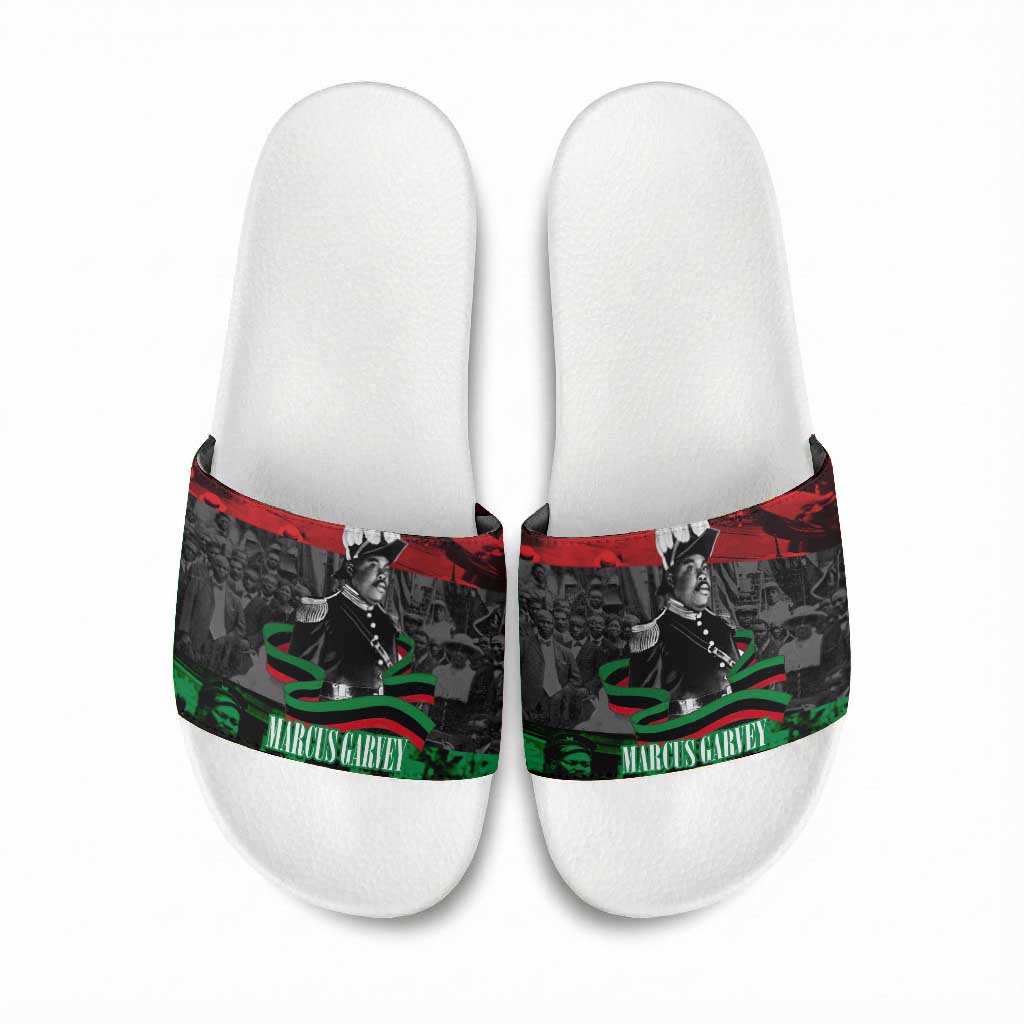 Marcus Garvey Slide Sandals Collage Design Progress Is the Attraction Quote Pan African Movement Tribute - African Pride