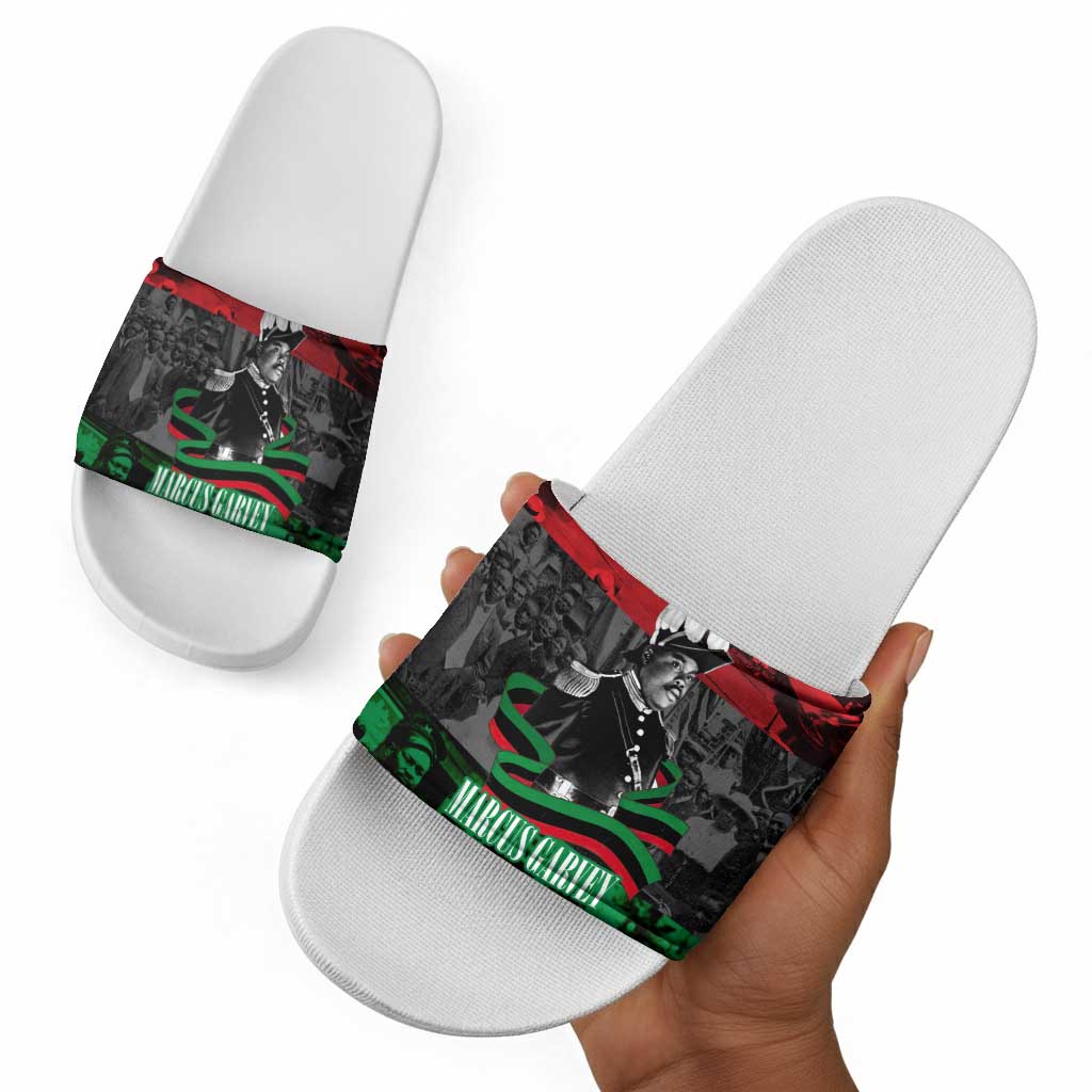 Marcus Garvey Slide Sandals Collage Design Progress Is the Attraction Quote Pan African Movement Tribute - African Pride