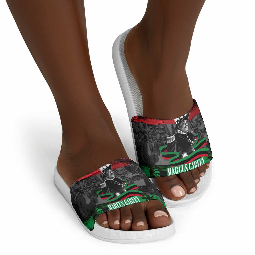 Marcus Garvey Slide Sandals Collage Design Progress Is the Attraction Quote Pan African Movement Tribute - African Pride