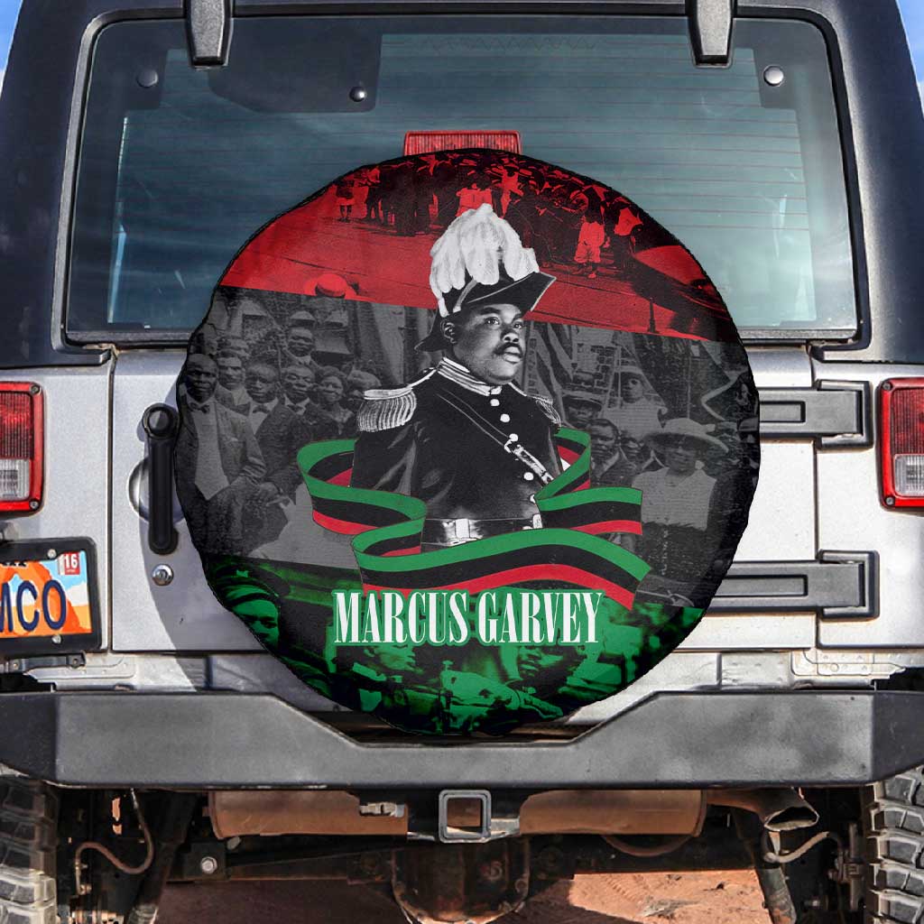 Marcus Garvey Spare Tire Cover Collage Design Progress Is the Attraction Quote Pan African Movement Tribute - African Pride