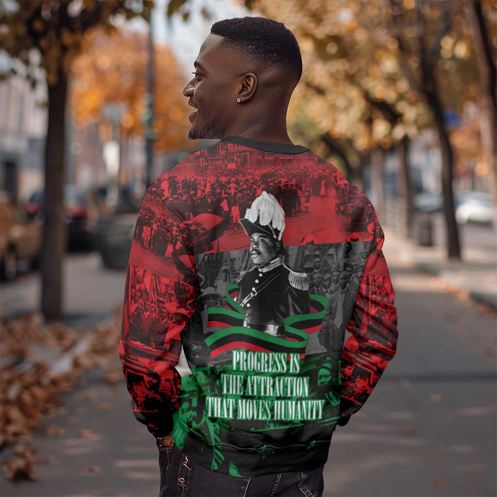 Marcus Garvey Sweatshirt Collage Design Progress Is the Attraction Quote Pan African Movement Tribute - African Pride