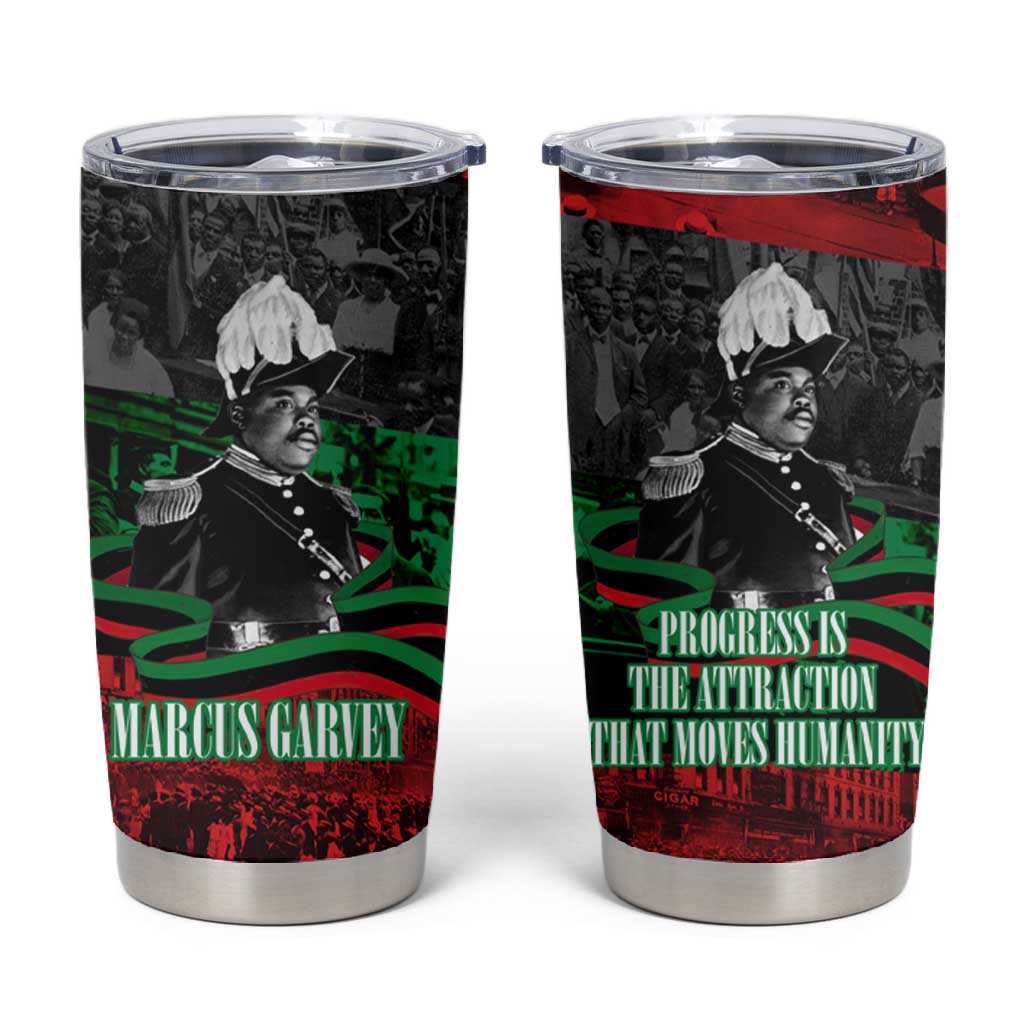 Marcus Garvey Tumbler Cup Collage Design Progress Is the Attraction Quote Pan African Movement Tribute - African Pride