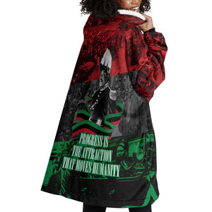 Marcus Garvey Wearable Blanket Hoodie Collage Design Progress Is the Attraction Quote Pan African Movement Tribute - African Pride