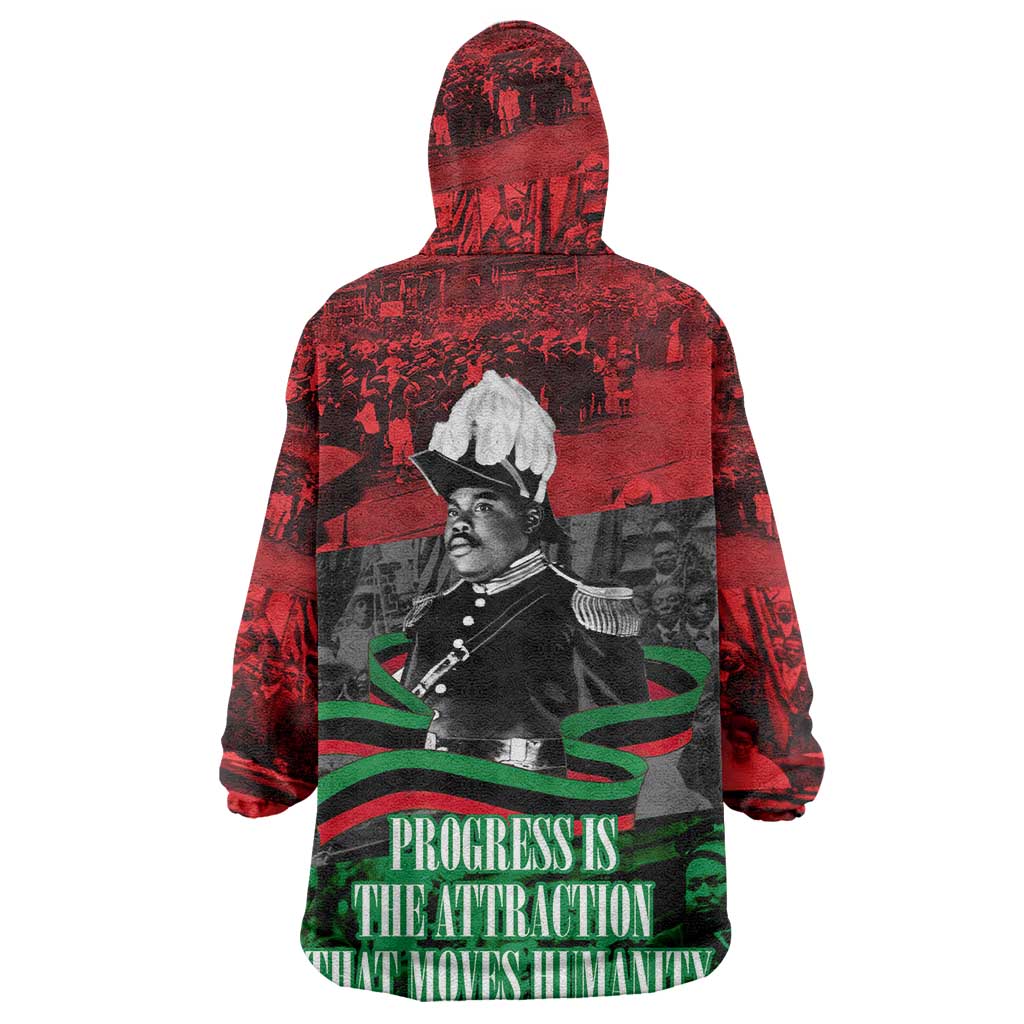 Marcus Garvey Wearable Blanket Hoodie Collage Design Progress Is the Attraction Quote Pan African Movement Tribute - African Pride