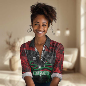 Marcus Garvey Women Casual Shirt Collage Design Progress Is the Attraction Quote Pan African Movement Tribute - African Pride