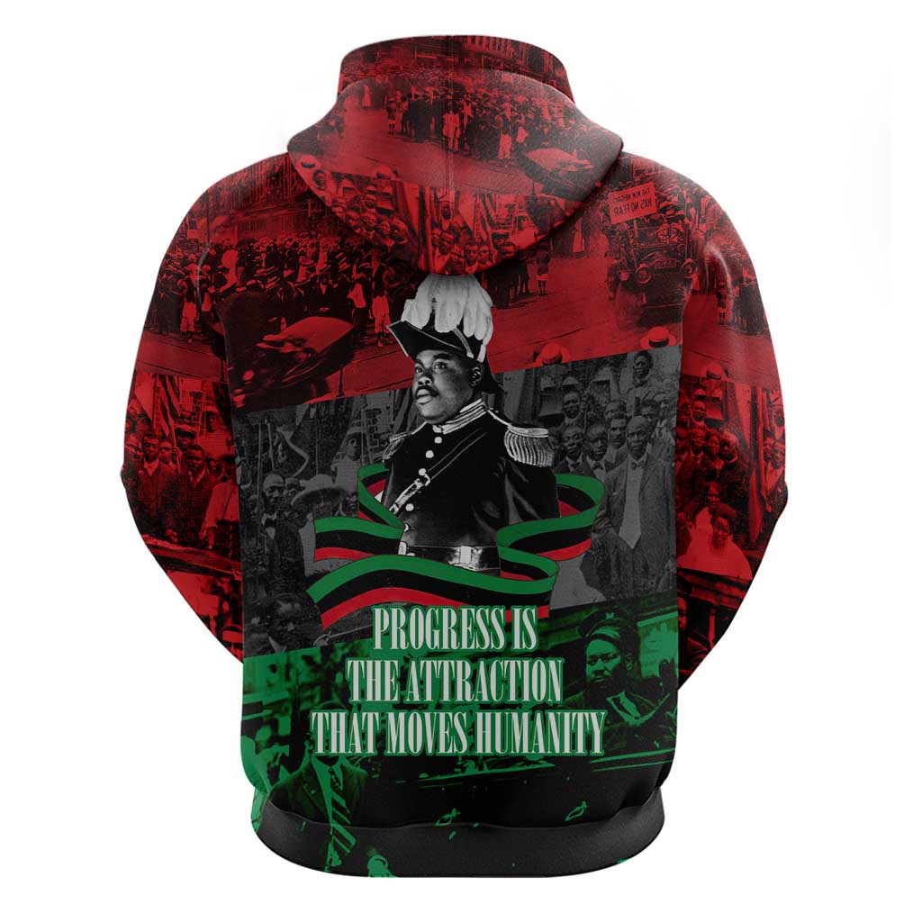Marcus Garvey Zip Hoodie Collage Design Progress Is the Attraction Quote Pan African Movement Tribute - African Pride