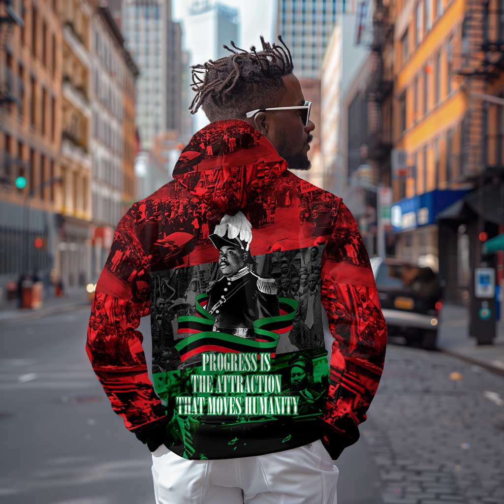 Marcus Garvey Zip Hoodie Collage Design Progress Is the Attraction Quote Pan African Movement Tribute - African Pride