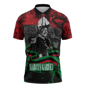 Marcus Garvey Zipper Polo Shirt Collage Design Progress Is the Attraction Quote Pan African Movement Tribute - African Pride