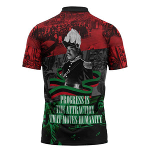 Marcus Garvey Zipper Polo Shirt Collage Design Progress Is the Attraction Quote Pan African Movement Tribute - African Pride