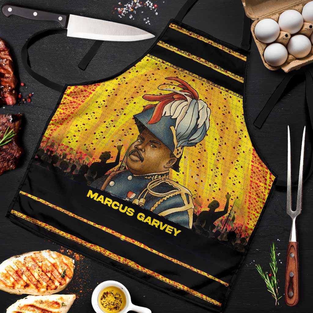 Marcus Garvey Apron Yellow African Pattern Design Pan African Flag Civil Rights Movement Tribute - African Pride