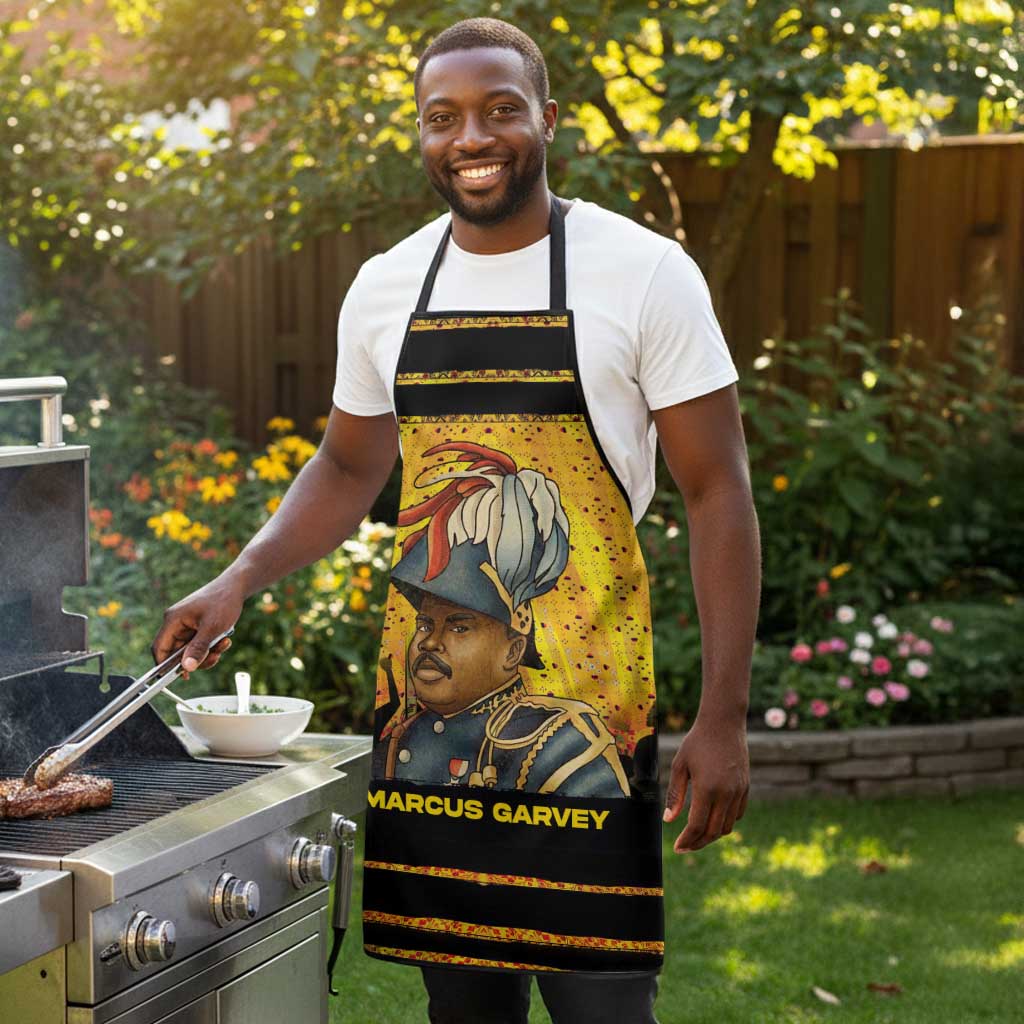 Marcus Garvey Apron Yellow African Pattern Design Pan African Flag Civil Rights Movement Tribute - African Pride
