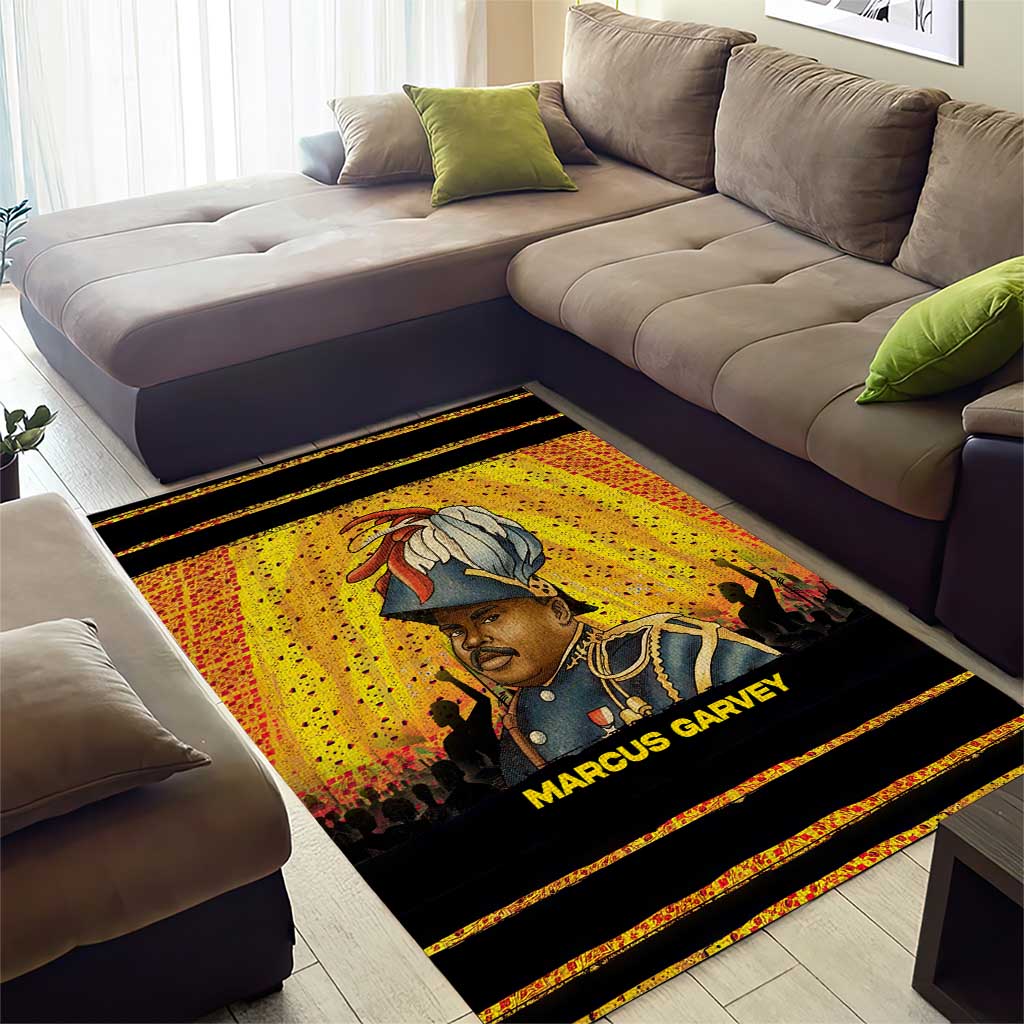 Marcus Garvey Area Rug Yellow African Pattern Design Pan African Flag Civil Rights Movement Tribute - African Pride