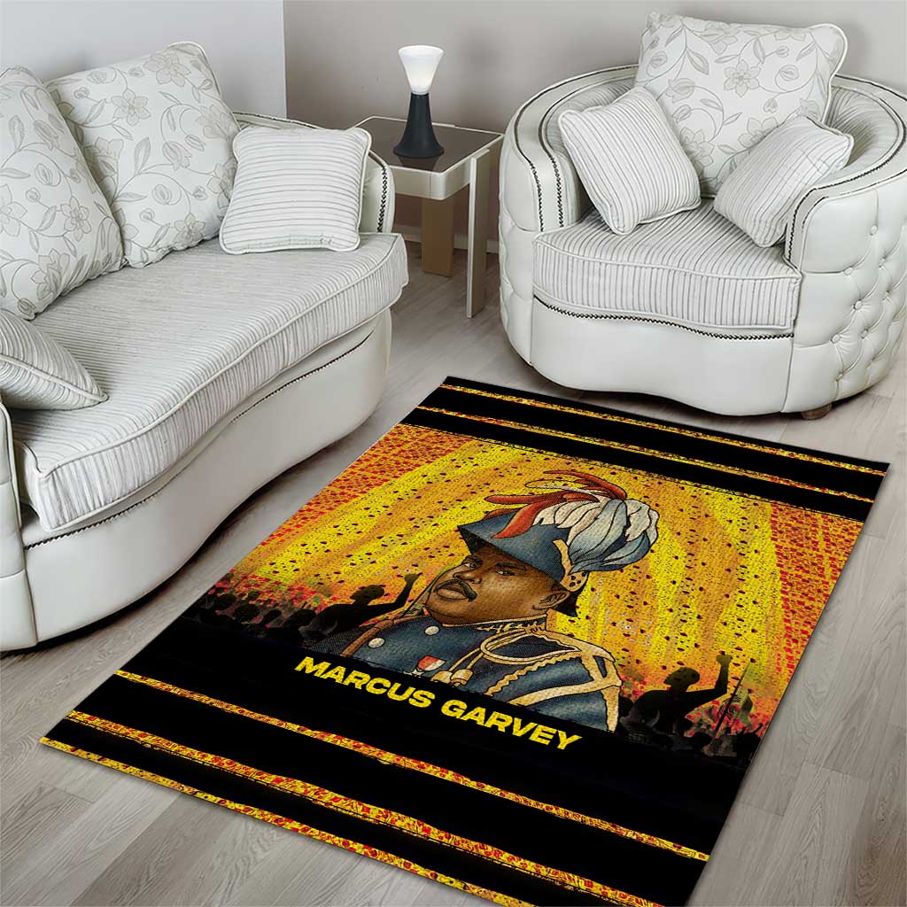Marcus Garvey Area Rug Yellow African Pattern Design Pan African Flag Civil Rights Movement Tribute - African Pride