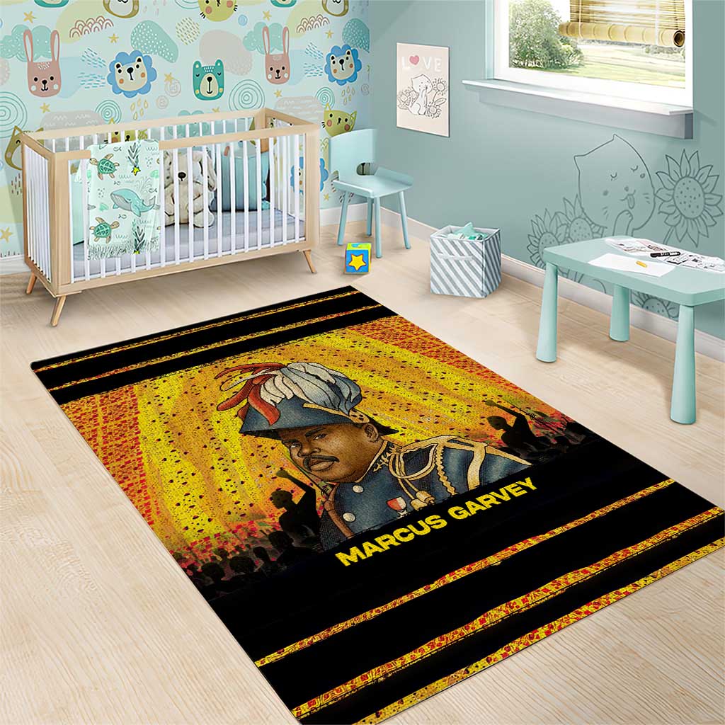 Marcus Garvey Area Rug Yellow African Pattern Design Pan African Flag Civil Rights Movement Tribute - African Pride