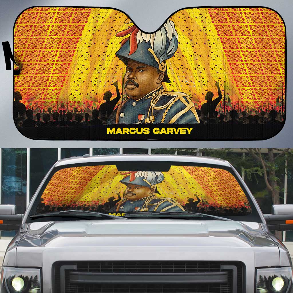 Marcus Garvey Auto Sun Shade Yellow African Pattern Design Pan African Flag Civil Rights Movement Tribute - African Pride