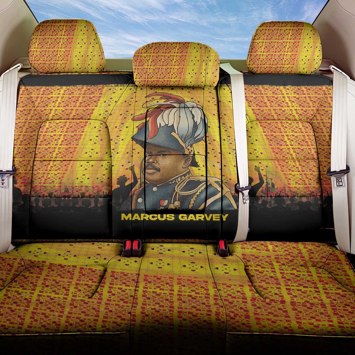 Marcus Garvey Back Car Seat Cover Yellow African Pattern Design Pan African Flag Civil Rights Movement Tribute - African Pride