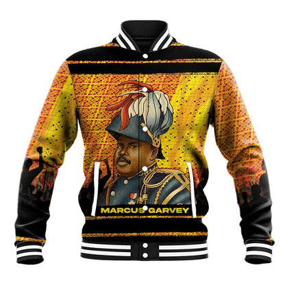 Marcus Garvey Baseball Jacket Yellow African Pattern Design Pan African Flag Civil Rights Movement Tribute - African Pride